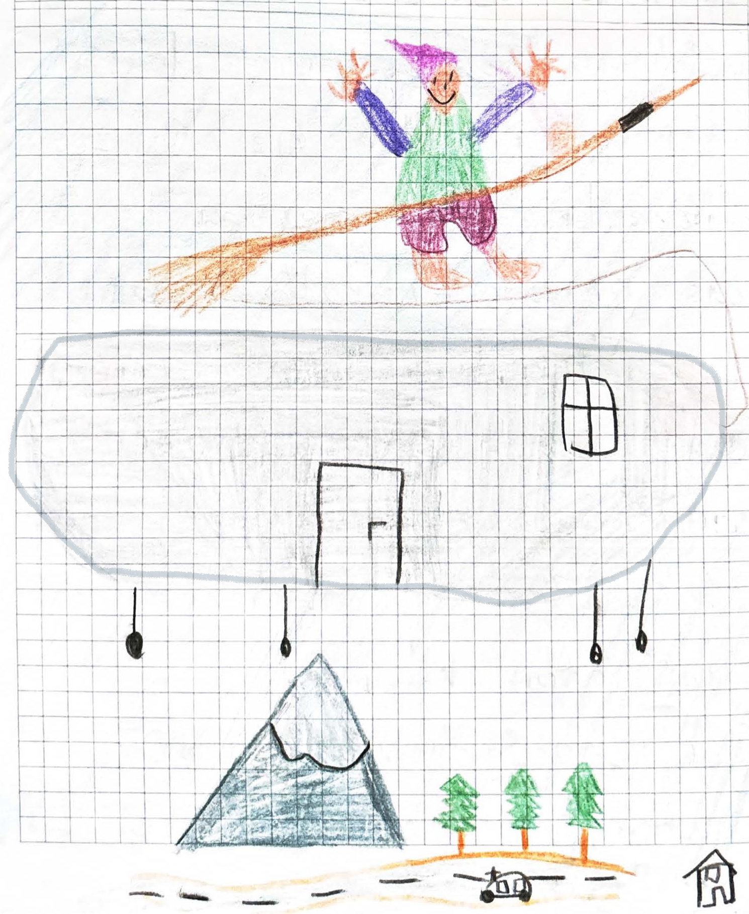 Hexe Hexi mit Wohnwagen in der Luft - 2001